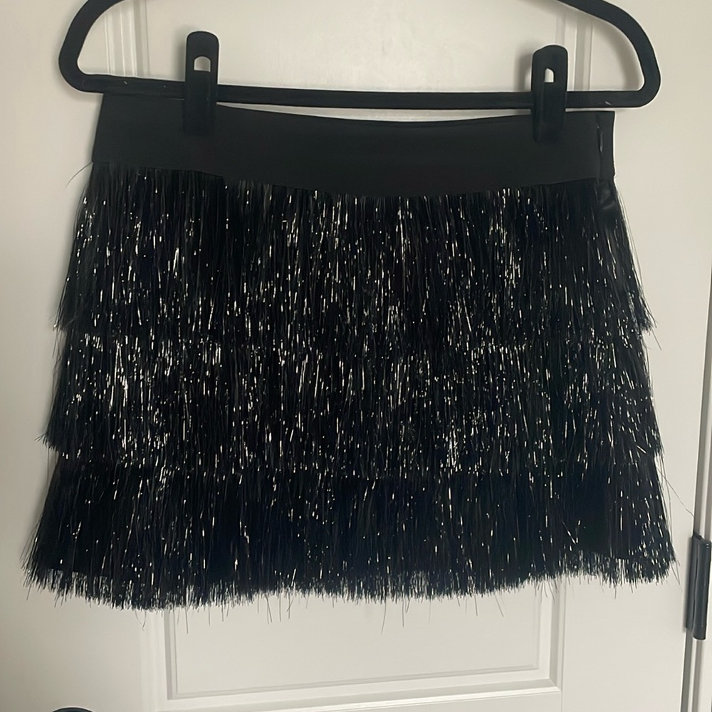 Metallic Fringed Teared Mini Skirt Black Large Fairy Grunge Goth cyberpunk